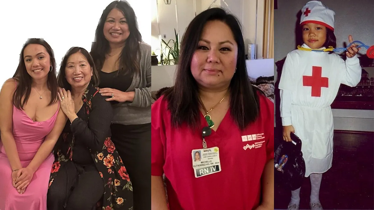 Photo collage of AAPI nurse and family
