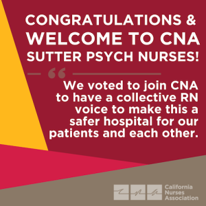 Congratulations and welcome to CNA Suttwr Psych Nurses!